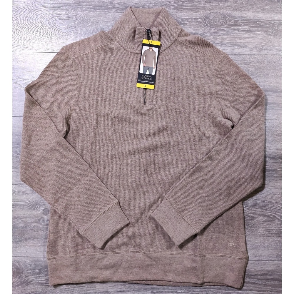 Banana Republic Sweater Adult Small Tan Waffle Knit Quarter Zip Pullover Mens